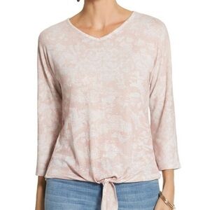 Chico’s Pink Tierra tie front 3/4 sleeve sweater Size XS